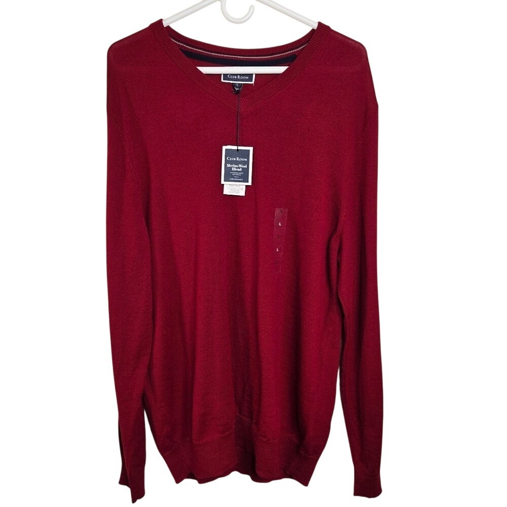 New Club Room Mens Merino Wool Blend V-Neck Sweater Academia Preppy‎ Cozy